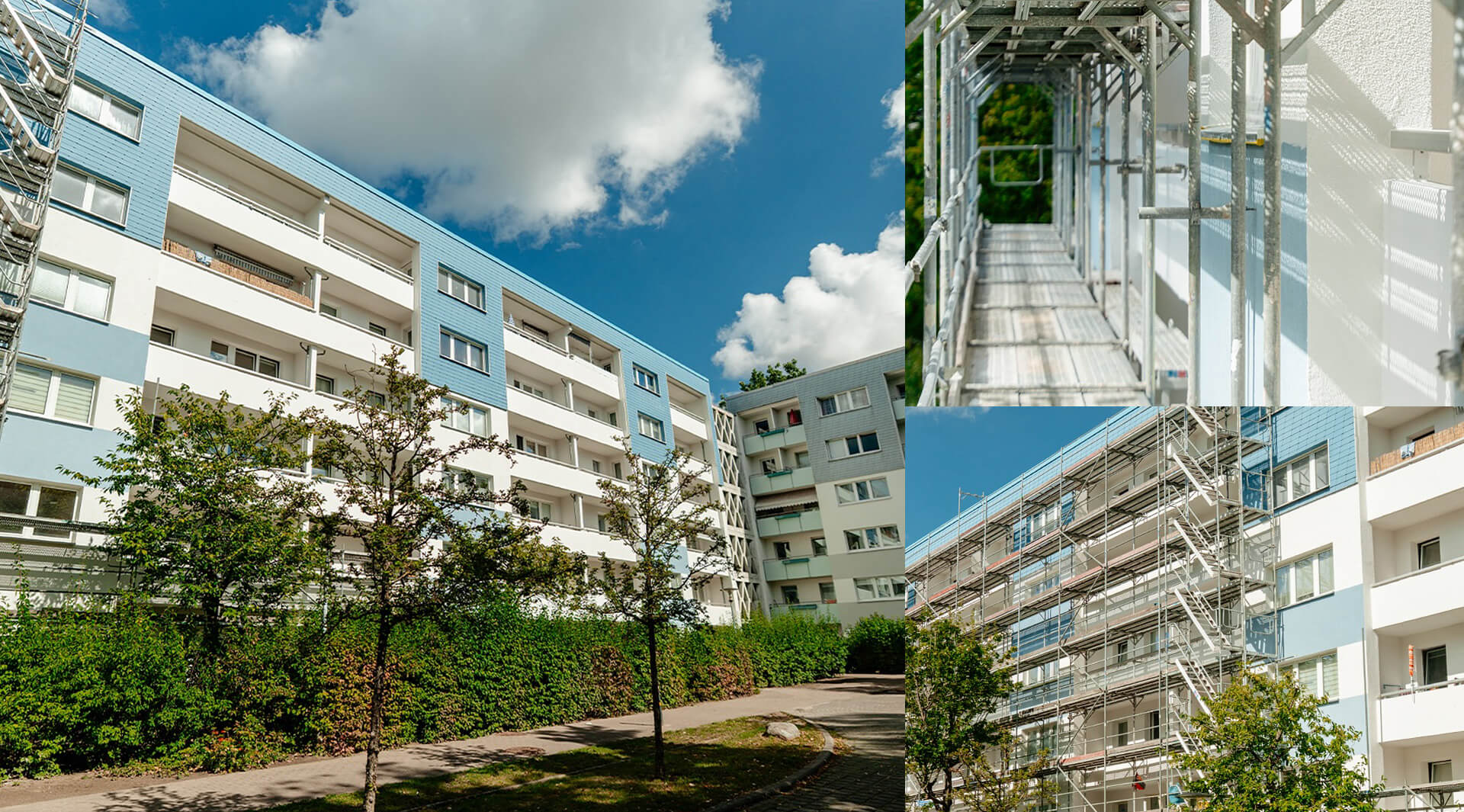 3.100 m² Fassadengerüst, 3.450 m² Fassadenanstrich und 1.750 m² Betonsanierung